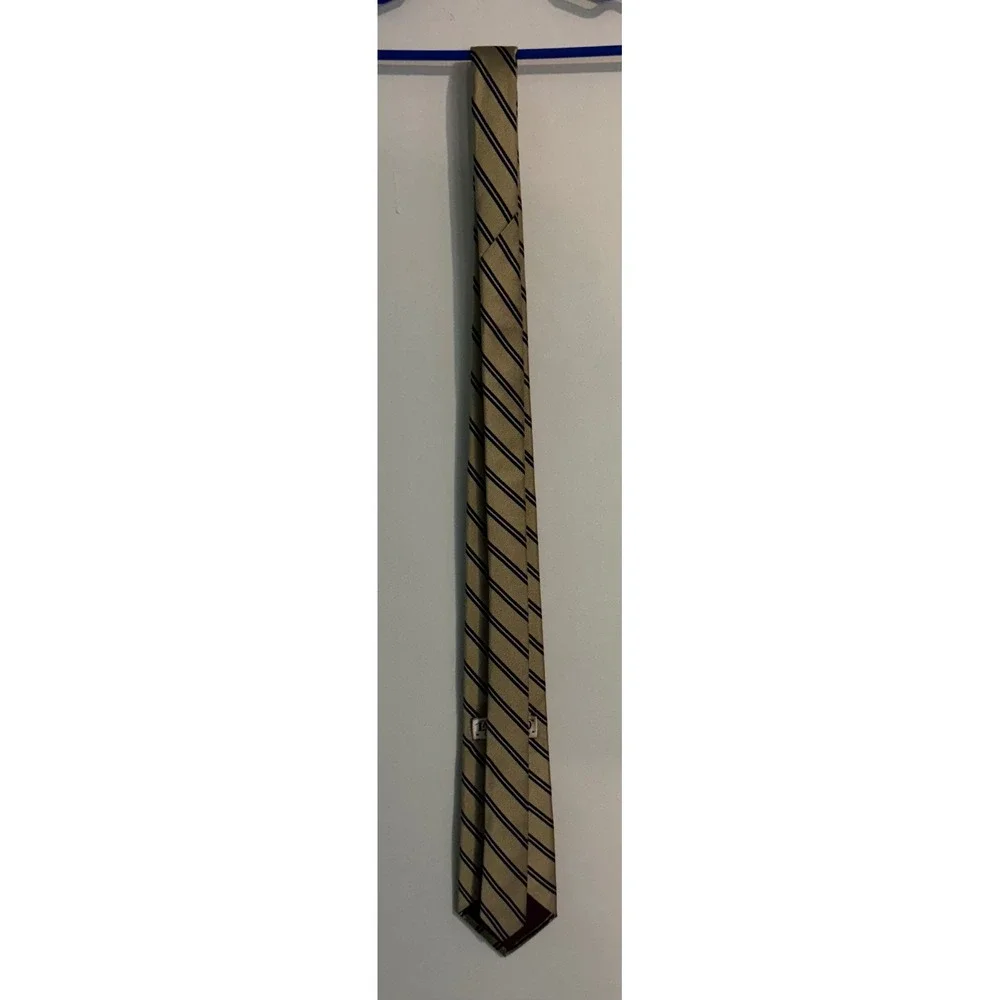Lands' End Charter Collection Mens Yellow Navy Striped Silk Preppy Made USA Tie